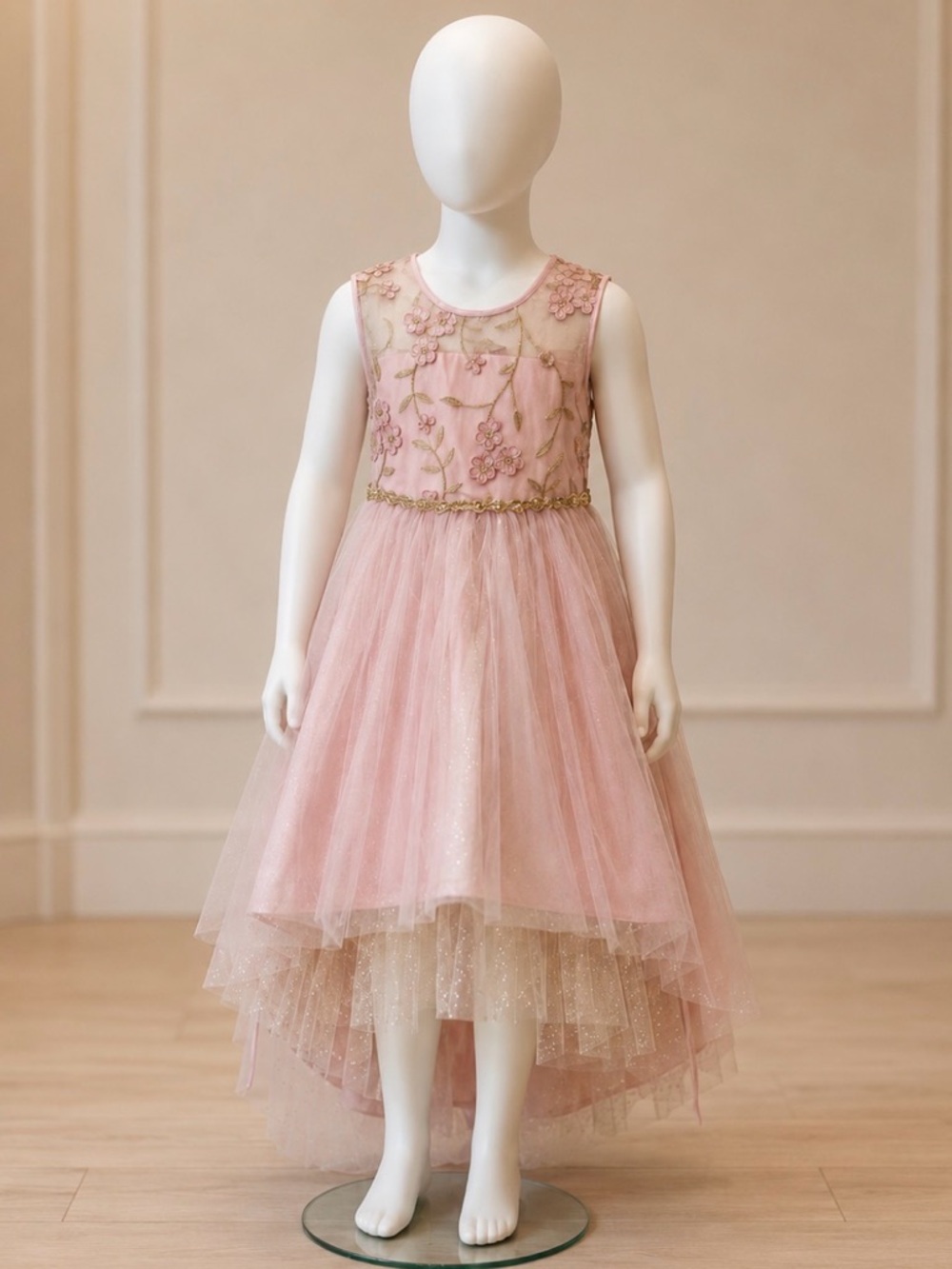 Rare Editions Girls High Low Tulle Dress Size 6 Blush Pink Floral Formal Fairyco